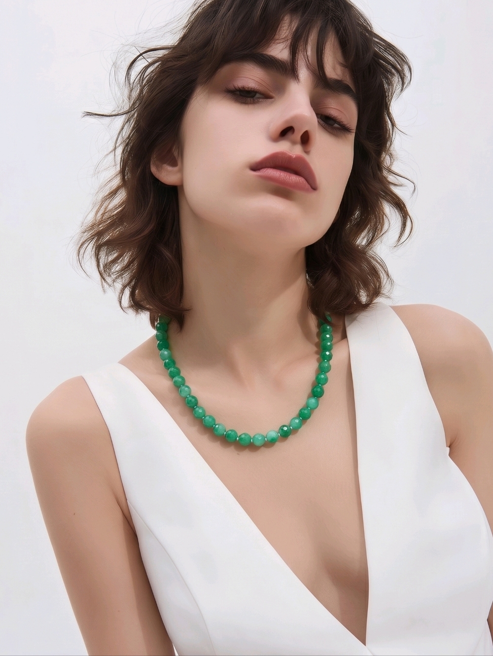 Green Jade Faceted Bead Necklace